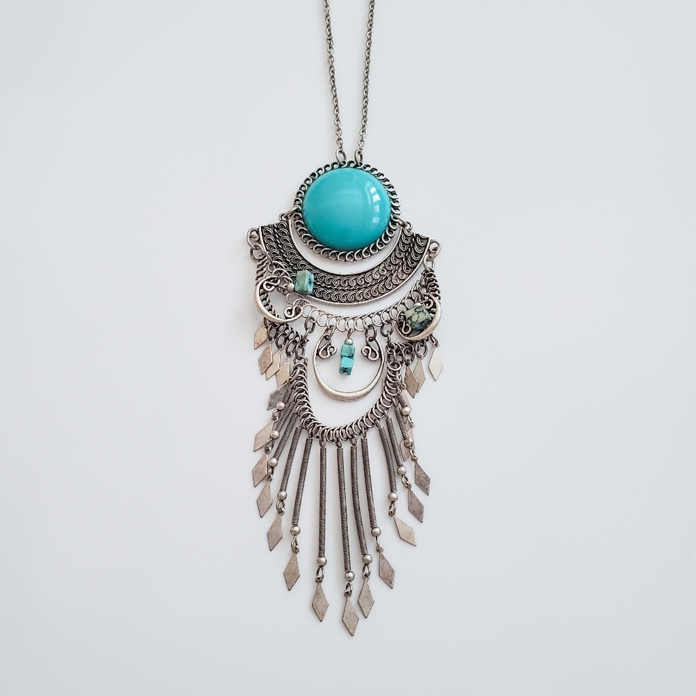 Long Turquoise Pendant Necklace